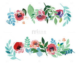 水墨鲜花绿叶矢量