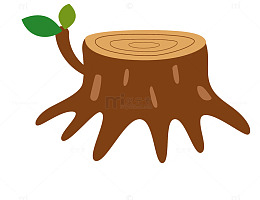 手绘树桩和绿叶png