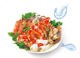 免抠白色盘子里的海鲜美食