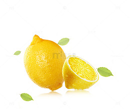 免抠黄色柠檬绿叶装饰