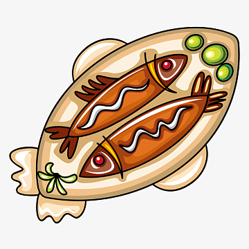 一盘红烧鱼卡通手绘