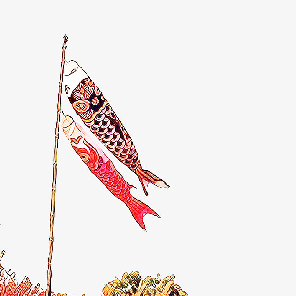 手绘插画风飘动的鲤鱼旗