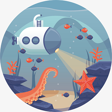 矢量图水彩水下飞船