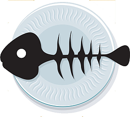 用盘子装着鱼骨头