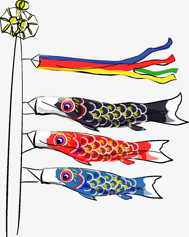 手绘风日式三色鲤鱼旗