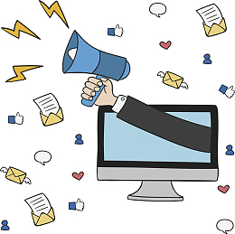 电脑伸出拿着喇叭的手臂