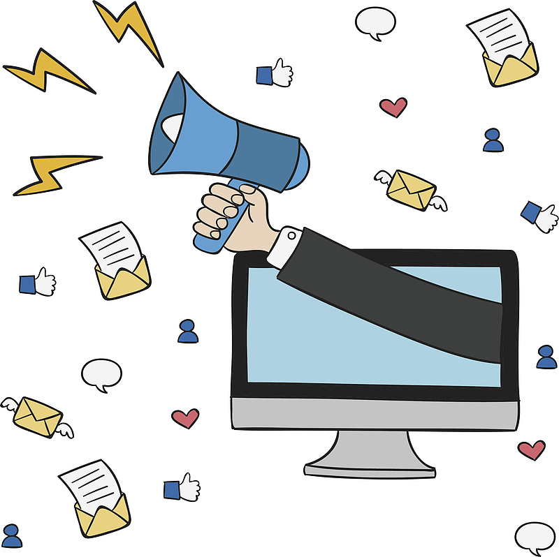 电脑伸出拿着喇叭的手臂