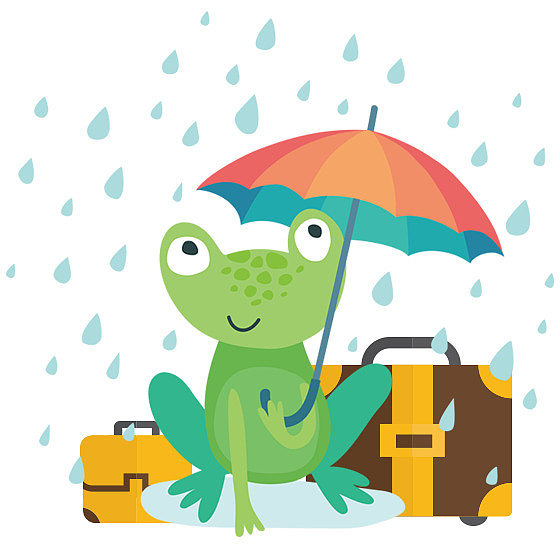 彩色雨伞青蛙卡通插画