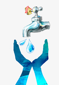 水龙头滴水手捧水滴