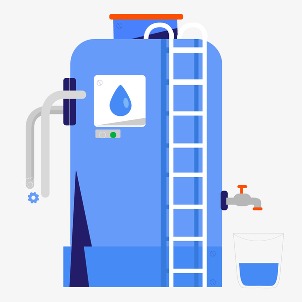 蓝色水箱卡通插画