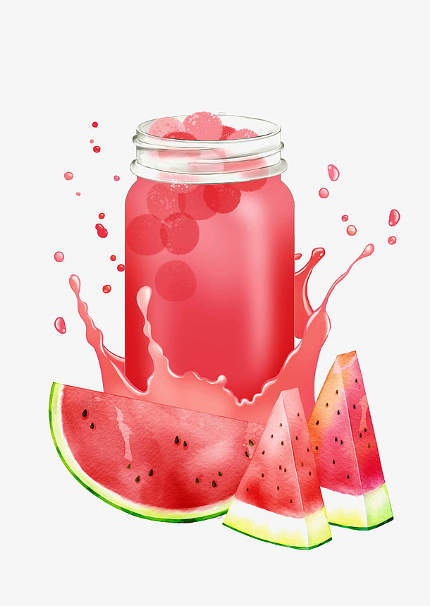 粉色水墨西瓜汁元素