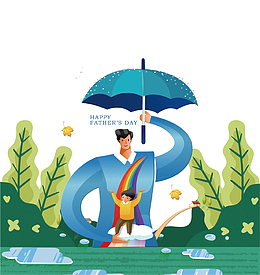 卡通手绘父亲节插画免抠