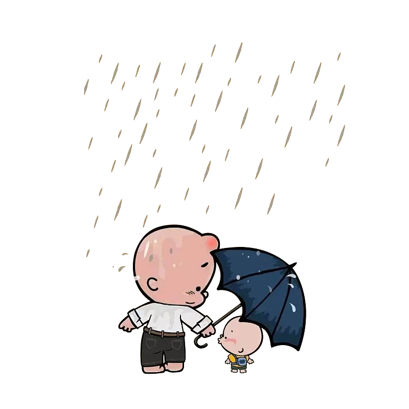 雨天，给儿子撑伞的父亲