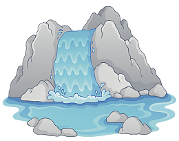 卡通手绘石子山流水