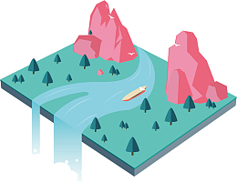2.5D立体装饰插图风景远山河