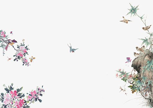 古典精美山水花鸟水墨画免抠素材