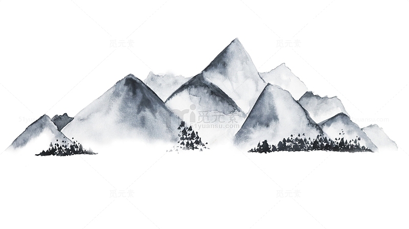 手绘水墨中国风山脉