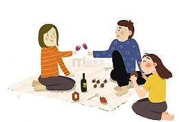 国际家庭日手绘人物插画一家人草