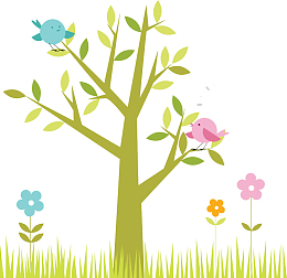 卡通小鸟大树免抠图