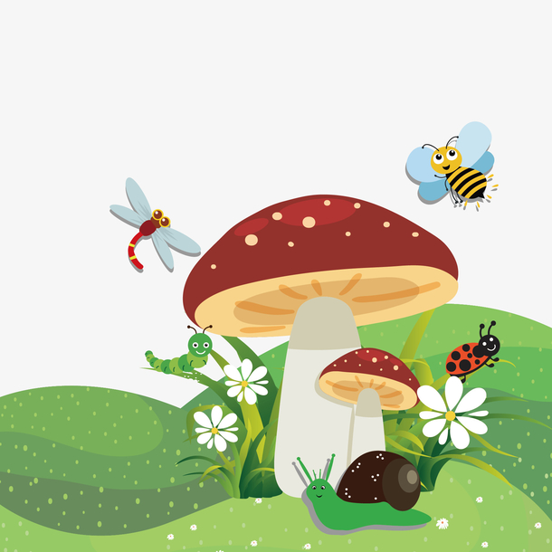 矢量草地和蘑菇