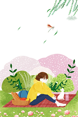 卡通手绘春游野炊海报插画