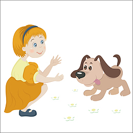 卡通女孩与宠物狗矢量素材