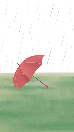 下雨天红色雨伞
