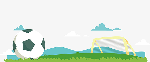 卡通绿色草地上的足球矢量图