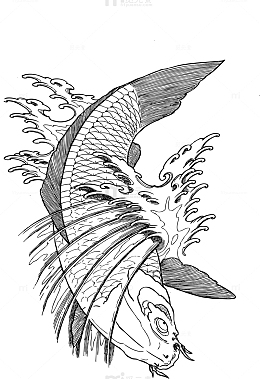 黑色卡通锦鲤素材图