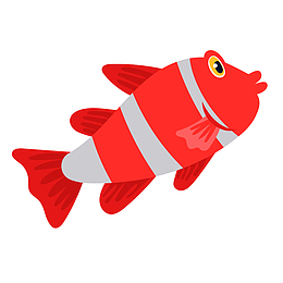 红色条纹鱼手绘卡通鱼类水族矢量
