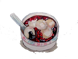 手绘红豆鱼丸汤
