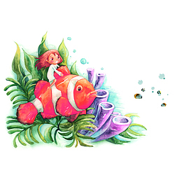 深海中的鱼与植物素材
