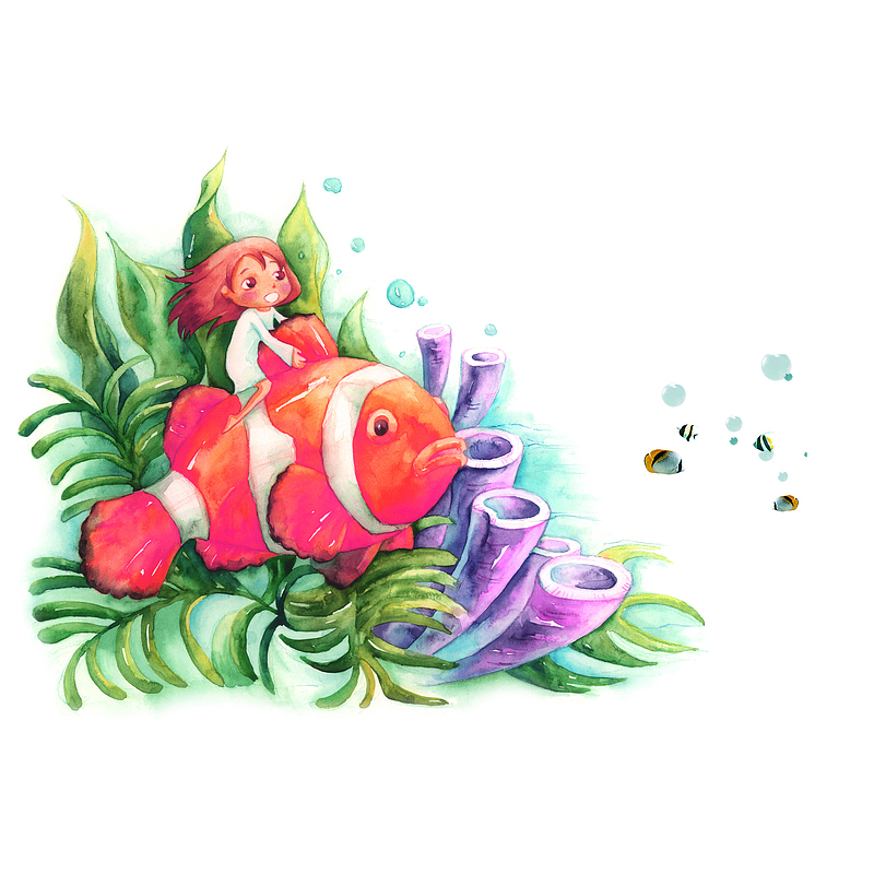 深海中的鱼与植物素材