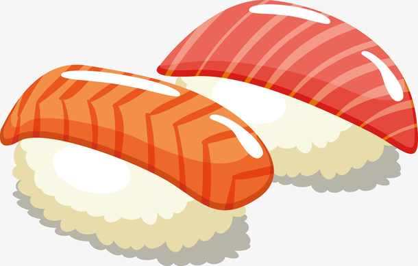 手绘矢量三文鱼手卷美味素材