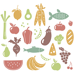 矢量不同颜色的食物