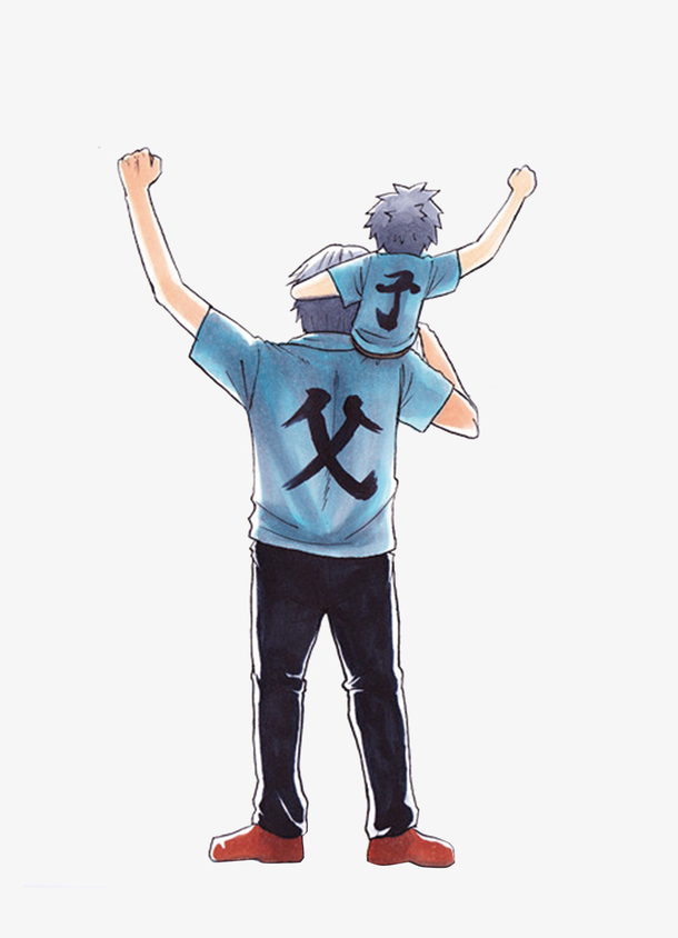 卡通手绘父子插画免抠