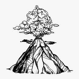 喷发的火山素描画