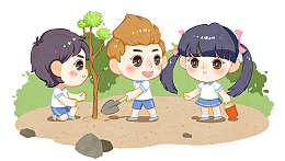 正在种树的小孩子