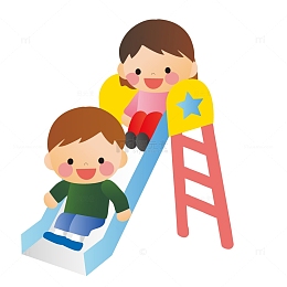 卡通小孩玩耍滑滑梯PNG