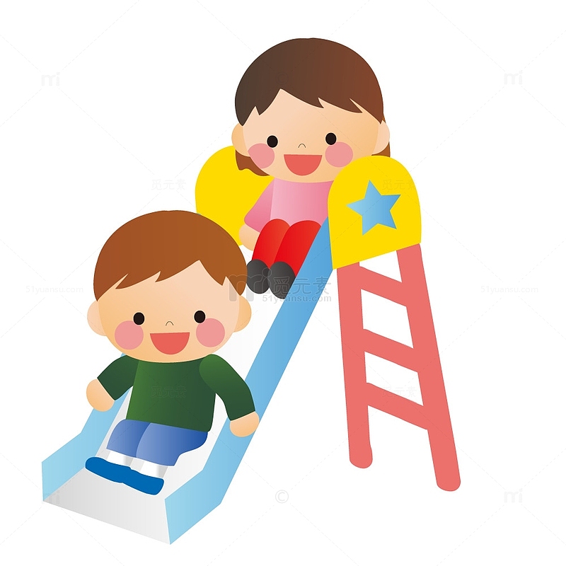 卡通小孩玩耍滑滑梯PNG