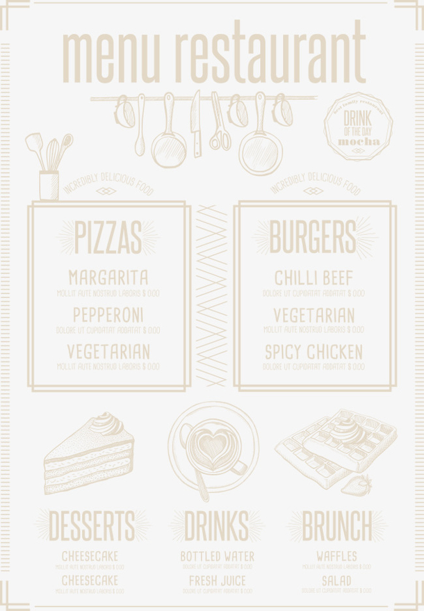 矢量咖啡巧克力蛋糕菜单