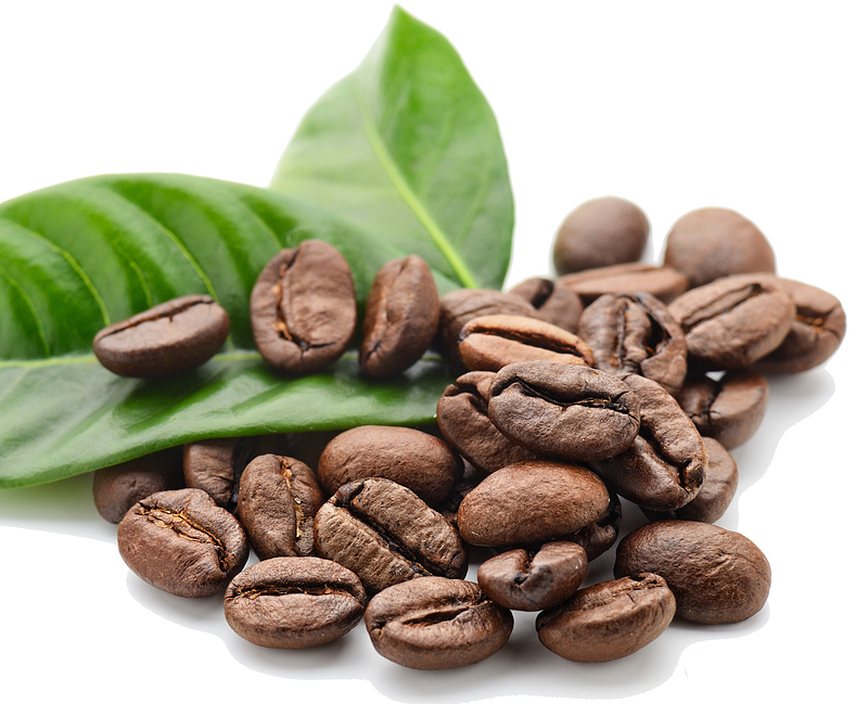 咖啡豆咖啡叶背景摆拍