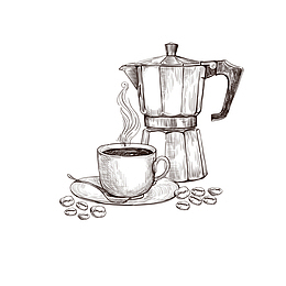 矢量精致手绘素描咖啡杯咖啡器具