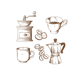 矢量精致素描咖啡杯咖啡器具