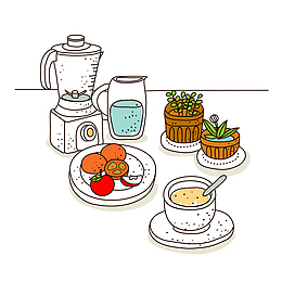 手绘西式餐点榨汁机