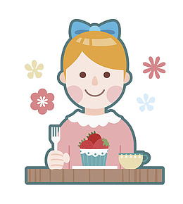 拿着叉子吃冰淇淋的女孩