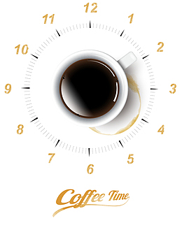 黄色简约咖啡时钟装饰图案
