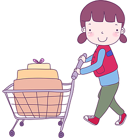 卡通推着车子的女孩免抠图
