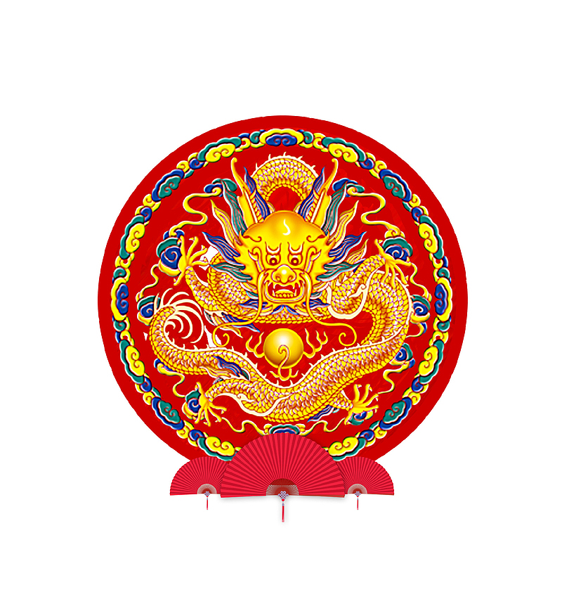 红色中国风圆形龙纹图标