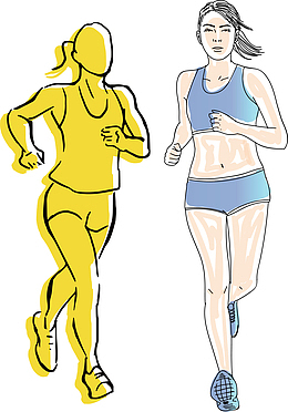 卡通线描马拉松赛跑步女运动员矢